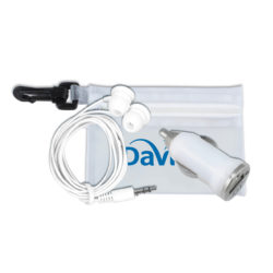 Mobile Tech Car Accessory Kit In Translucent Carabiner Zipper Pouch